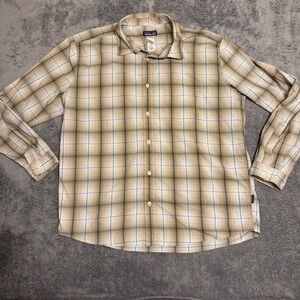 Patagonia‎ Men's Plaid Long Sleeve Button Up Shirt XL Tan Blue
